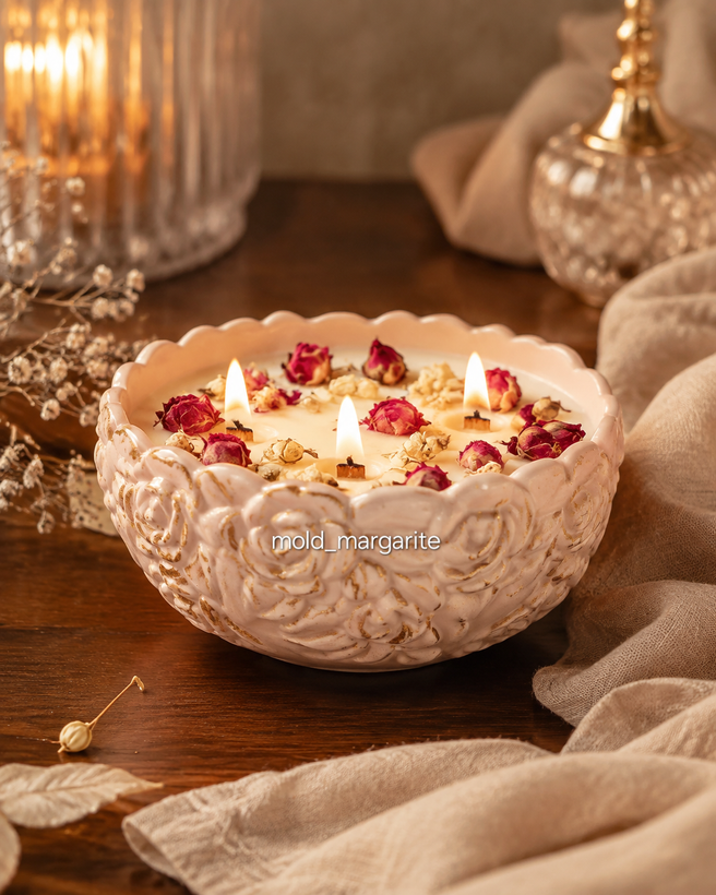 قالب سیلیکونی کاسه طرح گل رز (مناسب سنگ مصنوعی و هفت سین)