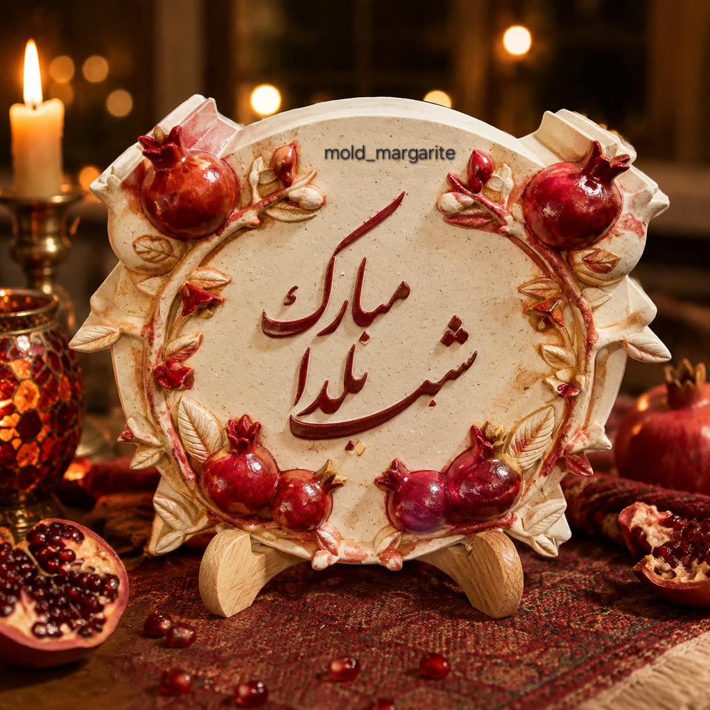 قالب سیلیکونی کتیبه شاخه انار طرح یلدا مبارک (بیضی)